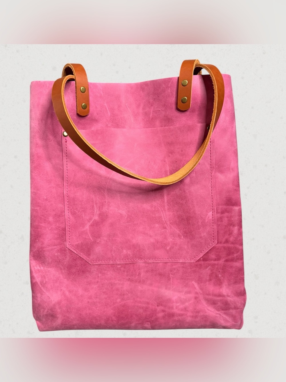 North South Magnetic Pink Leather Tote with Tan Handles